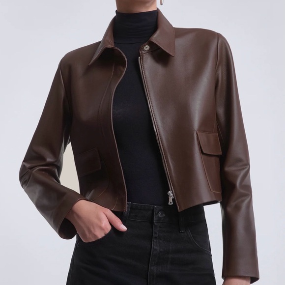 Barely Worn Nour Hammour Dark Brown Leather Jacket for Women - Picture 4 of 6